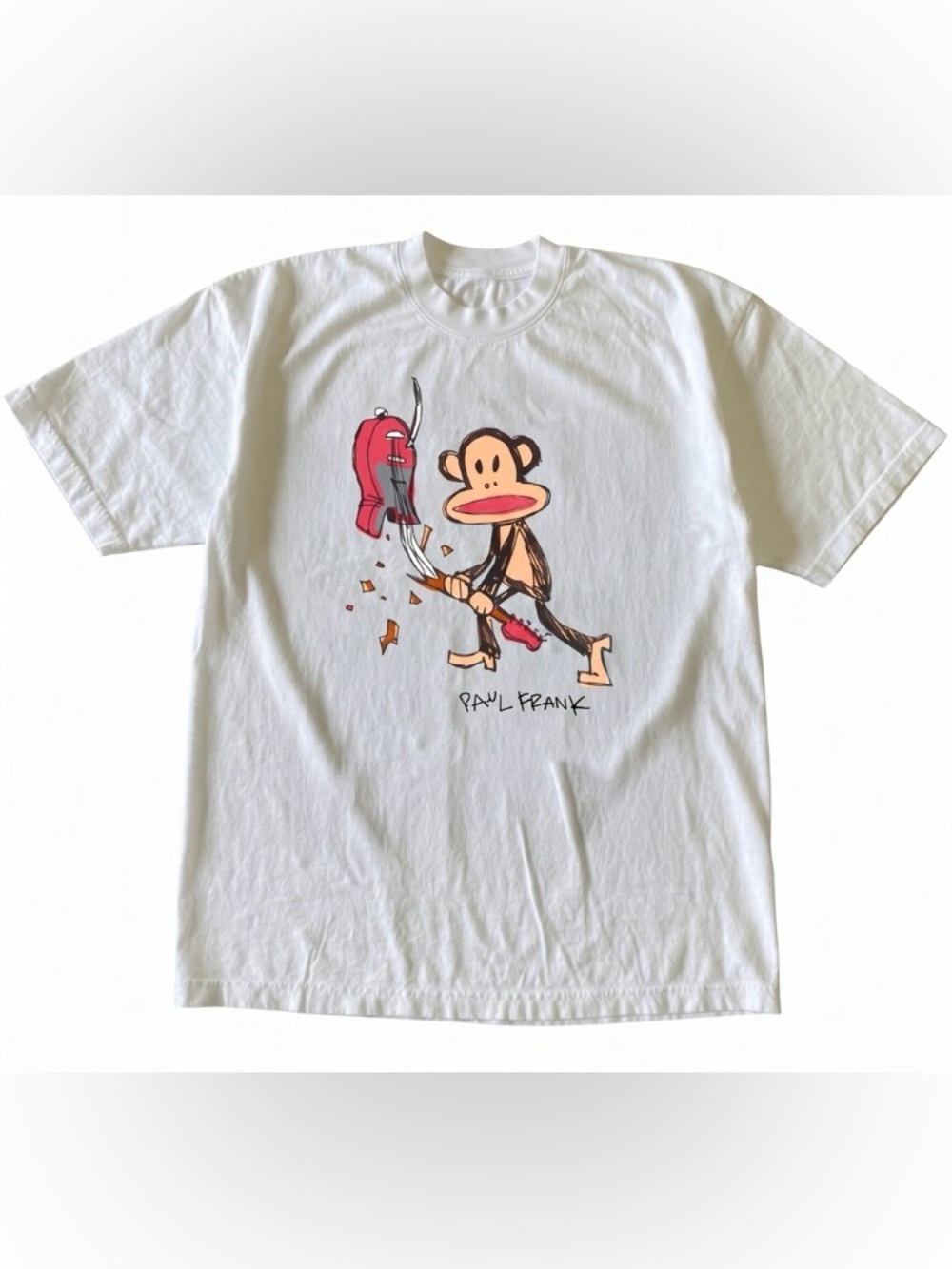 White Graphic Tee with Cute Monkey